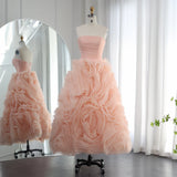 Runhufu Said Luxury 3D Flower Purple Short Evening Dresses for Women Wedding Party 2024 Elegant Pink Midi Formal Prom Gowns SS343
