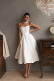 Runhufu Simple Sleeveless Wedding Dresses Short Bride Strapless Mid Calf Length Bridal Gowns Lace Up Back 2024 On Sale