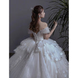 runhufu New Floral Print Wedding Dress Off The Shoulder Lace Luxury Bridal Dress Ball Gown Vestido De Noiva Plus Size Made Custom