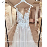 runhufu Illusion Wedding Dress Sleeveless Backless O-Neck Bride Dress See Through Appliques Formal Robe de marie