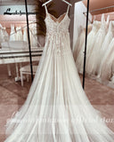 runhufu Boho Wedding Dress Lace Applqiues Floral Beading Backless Spaghetti Straps Bridal Gowns estido de noiva praiano