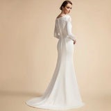 Runhufu Simple Mermaid Wedding Dresses Long Sleeves Ivory Muslim Bridal Gowns for Bride Satin Lace Vestidos De Novia 2024