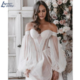 Runhufu NICEB Simple Princess Wedding Dresses Detachable Ling Puffy Sleeve Tulle Bride Gown For Women Sweetheart A Line Bridal