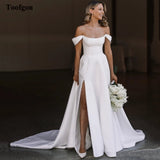 Runhufu A Line Satin Long Wedding Dresses For Bride Formal Off The Shoulder Leg Slit Bridal Gowns Special Party Gowns 2024