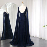 Runhufu Said Black Arabic Mermaid Evening Dresses with Cape Sleeves 2024 Luxury Beaded Dubai For Women Wedding Party Gowns SS218