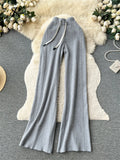 Runhufu Senior Casual Knit Pants High Waist Drawstring Soft Streetwear Autumn Women Solid Fashion Wide Legs Straight Trousers
