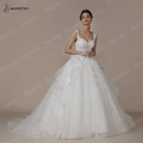 Runhufu Sweetheart Ivory Glitter Wedding Dresses For Bride Sleeveless Court Train Appliques Women A-line Lace Bridal Gown 2024