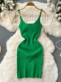 Runhufu Knitted Summer Women Solid Dress 2024 Slim V Neck Elegant Sexy Vacation Fashion Ladies A Line Midi Dresses