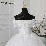 runhufu Novias Off Shoulder Plus Size Vestido De Noiva 2023 Wedding Dress Long Train or Floor Appliqes Pearls Bridal Tulle Mariage
