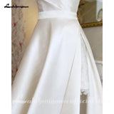 Runhufu Boho Satin Wedding Dresses with Overcoat Ivory Front Slit Bride Dress Church Bridal Gown Plus Size Robe de Mariee