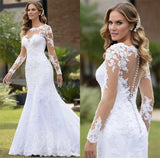 Runhufu Illusion Mermaid Wedding Dresses Lace Appliques Robe De Mari¨¦e Wedding Bride Gowns Court Train Backless Vestidos De Novia