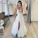 Runhufu Wedding Dresses Sweetheart Boho Long Wedding Gowns Sexy Side Split Tulle Elegant Bride Dress vestidos de novia