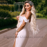 Runhufu Elegant Mermaid Wedding Dresses Boho Off The Shoulder Side Slit Bridal Dress Boho White Evening Wedding Gowns Plus Size