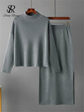 Runhufu Fashion Autumn Sweater Two Pieces Suits Women Loose Warm Pullovers+Split Long Skirt 2024 Winter Casual Knitted Sets