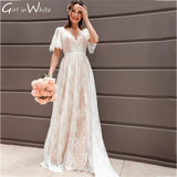 Runhufu Mermaid Wedding Dresses 2024 Boho Lace Wedding Gown V Neck Backless Bride Dress Bohemian Bridal Gown vestidos de novia