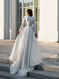 Runhufu Deep V-neck Wedding Dress Modest Long Sleeve Bride Robe Graceful Sparkly Sequins A-line Long Bridal Gown Robe De Mari¨¦e