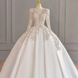 Runhufu New Sexy Backless Wedding Dresses Long Sleeve Satin V-neck Ball Gown Wedding Gowns Lace Bridal Dress Vestido De Noiva