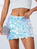 Runhufu Sparkly Sequins Bodycon Mini Skirts for Women Fashion High Waist Wrapped Short Skirts Nightclub Street Hot Skirts