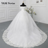 runhufu Novias Off Shoulder Plus Size Vestido De Noiva 2023 Wedding Dress Long Train or Floor Appliqes Pearls Bridal Tulle Mariage