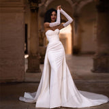 Runhufu Satin Romantic Wedding Dresses Sexy Backless Mermaid Off Shoulder Long Sleeve Simple Mopping Bridal Gowns Custom-Made