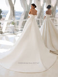 Runhufu Strapless Satin A-Line Wedding Dress Off The Shoulder Sweep Train Princess Bride Gown Plus Size Vestido de Noiva