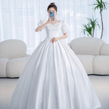 Runhufu Princess Wedding Dress 2023 New Satin Simple Wedding Gown Shining Beading Slim Bridal Dress Plus Size Robe De Mariee