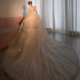 Runhufu Long Sleeve Beading Wedding Dress Sexy See Through Square Collar Luxury Sweep Tain Winter Bridal Gowns Vestido De Noiva
