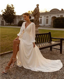 Runhufu vestidos de fiesta Boho Chiffon Long Sleeves A Line Wedding Dresses Sweep Train Bride Gown vestidos de noiva 2024