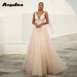 Runhufu Classic Tulle Wedding Gowns for Women O-neck Bow Ribbon Sleeveless Bling Lace Appliques Robes De Soiree Customised