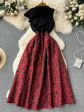 Runhufu Ruffled Sleeveless Print Party Dress Summer Design Skinny A Line Temperament Women Retro 2024 Floral Evening Dress