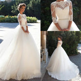 Runhufu 3/4 Long Sleeve Pearl tulle Princess Beach Bridal Ball Dress Plus Size Country Vintage Lace Wedding dress New 2024