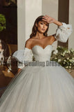 Runhufu Wedding Dresses Luxury Off Shoulder Detachable Fluffy Sleeves Beautiful Court Train Princess Mopping Bridal Gown 2024