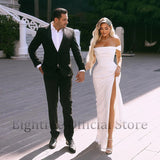Runhufu Elegant Mermaid Wedding Dresses Boho Off The Shoulder Side Slit Bridal Dress Boho White Evening Wedding Gowns Plus Size