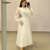 Runhufu A Line Organza Midi Bride Wedding Dresses Long Sleeves Bridal Gowns Ankle Length Boho Women Party Dress Robe de mariage