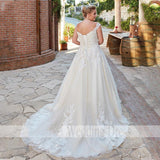 Runhufu Ladies Plus Size Dubai Arabian Lace Appliqué Wedding Dress Sweeping Train Sexy V Neck Custom Bridal Dress 2023 Robe فستان