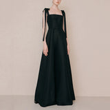 Runhufu Black Elegant Sleeveless Satin Vestido De Noiva Classic Spaghetti Straps Floor-length Wedding Dress A-line Robe De Mariee