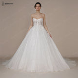 Runhufu Princess Strapless Ivory Glitter Wedding Dresses 2024 For Women Court Train Bride 3D Flower Romantic Shinny Bridal Gown