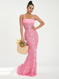 Runhufu Retro Sling Wrap Pleated Long Dress Women's See-Through Bowknot Mesh Sheer Bodycon Dress Party Nightclub Vestidos