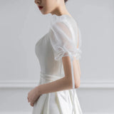Runhufu Square Collar Satin Wedding Dresses Simple Suknia Slubna With Princess Puff Sleeves New Elegant A Line Robe De Mariee