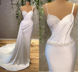 Runhufu Sexy Wedding Dress for women Glamorous shoulder strap Pearl bridal gown White Mermaid floor-length gown 2024 new