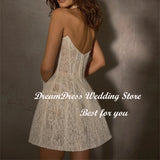 Runhufu Illusion Strapless Short Mini A Line Wedding Dress Sequined Lace Backless Bridal Gown Bohemian Custom Made