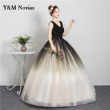 runhufu New Style Black Matching Fashion V-Neck Quinceanera Dress Graduation Dress With Sleeve Formal Performance Sequins Ball Gown