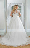 Runhufu Wedding Dress Plus Size 3/4 Sleeves V Neck Tulle Lace Applique Vestido De Noiva Bride Dresses Big Size Women Modest 2023
