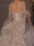 runhufu New Strapless Wedding Dress Off The Shoulder With Bow Glittery Lace Bridal Bal Gown Vestido De Noiva Plus Size Made Custom