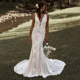 Runhufu Wedding Dresses Vintage Bridal Gowns Lace V-Neck Sleeveless Floor Length Robes For Formal Party Vestidos De Novia 2024