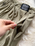 Runhufu Women Irregular Split Summer Set Pocket Slim Elastic Waist Solid Temperament Ladies Wide Leg Long Pants Two Piece Sets