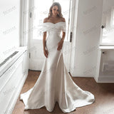 Runhufu Wedding Dresses Simple Elegant Bridal Gowns Off The Shoulder Boat Neck Robes For Formal Party Glamorous Vestidos De Novia