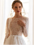 Runhufu Boat Neck Long Sleeve Wedding Dress Classic Lace Appliques Dress For Bride Elegant A-line Long Bridal Gown Robe De Mari¨¦e