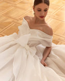 runhufu Boho Organza Wedding Dresses with Big Bow Off the Shoulder Crystal Bridal Dress Custom Made 2023 Wedding Gowns