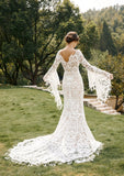Runhufu BOHO Wedding Dresses Long Flare Sleeves Bridal Gowns Lace Appliques Floor Length Mermaid 2024 Vestidos De Novia 2024